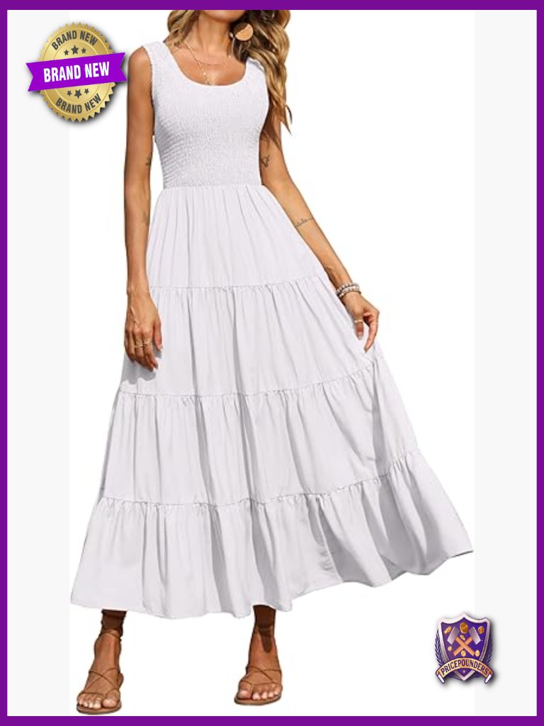 Smocked Tank Maxi Dress Sleeveless Loose Tiered Beach Sundress